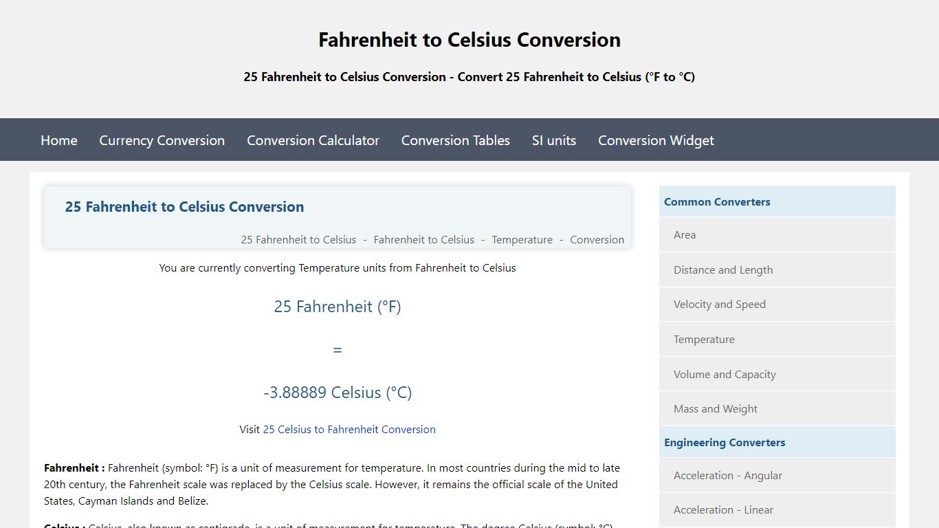 25 Fahrenheit to Celsius Conversion - Convert 25 Fahrenheit to Celsius ...