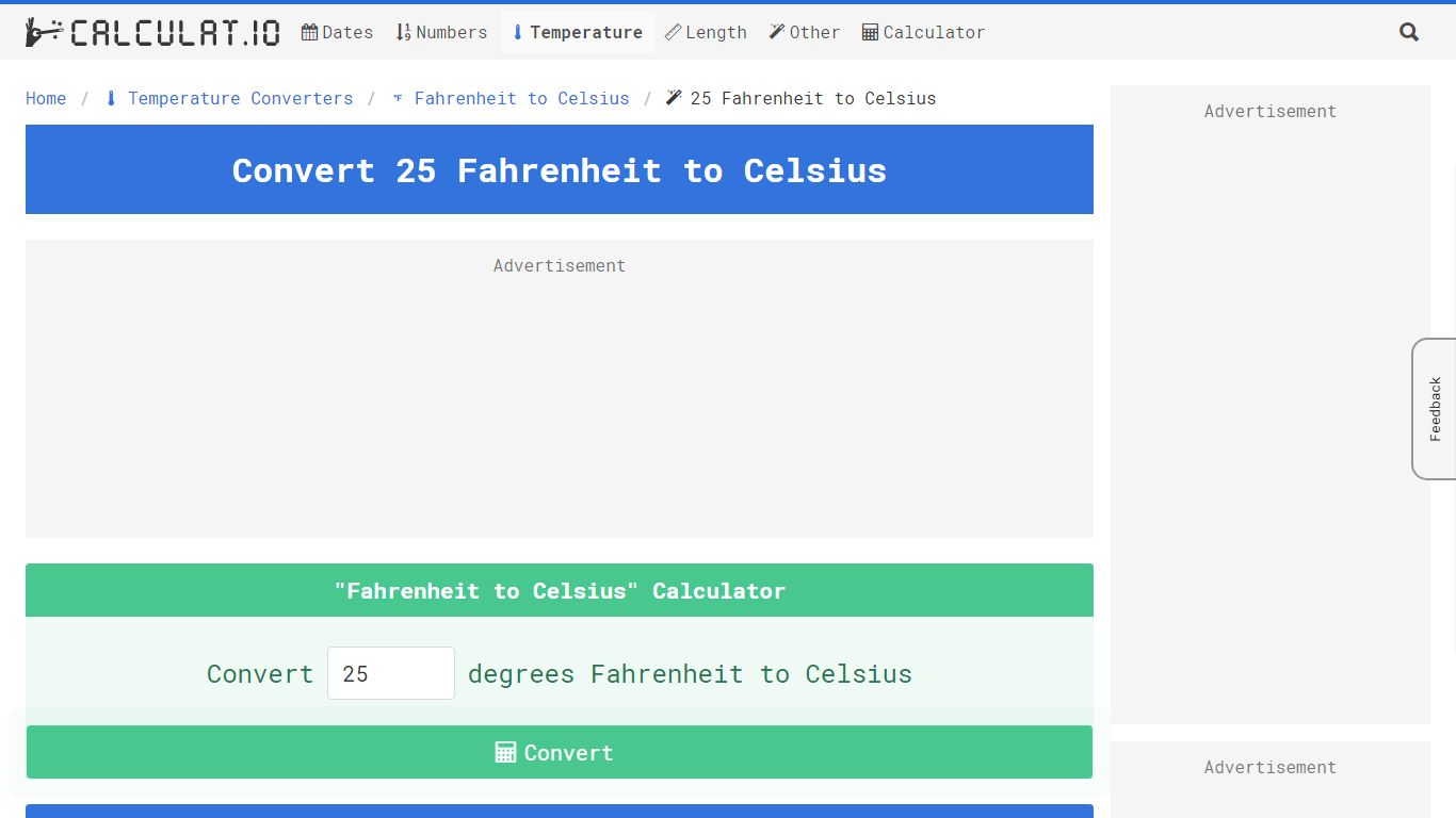 25 Fahrenheit to Celsius | Convert - calculat.io