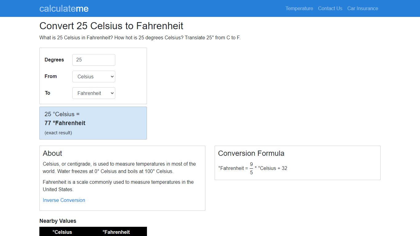 Convert 25 Celsius to Fahrenheit - CalculateMe.com